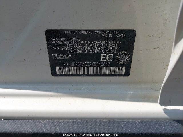JF2GTAAC2K8340647 Subaru naturally aspirated