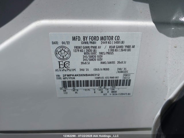Ford gtdi 2022 2FMPK4K9XNBA66312 Image 9