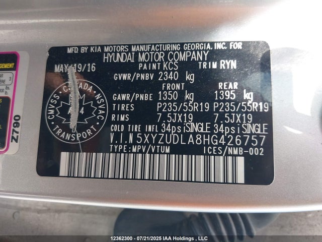 5XYZUDLA8HG426757 Hyundai t-gdi theta ii