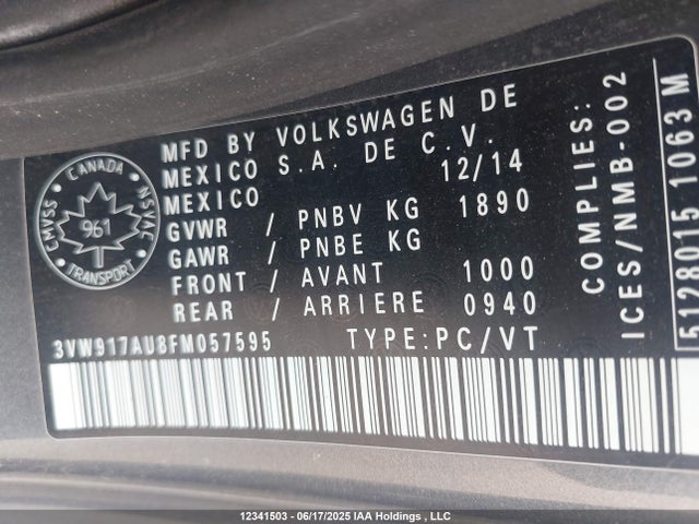 3VW917AU8FM057595 Volkswagen 2015