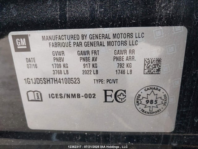 1G1JD5SH7H4100523 Chevrolet luw - mfi, e85 max