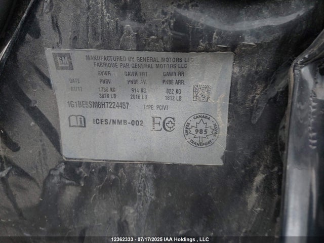 1G1BE5SM8H7224457 Chevrolet le2 -di: direct injection, vvt: variable valve timing, gen, alum
