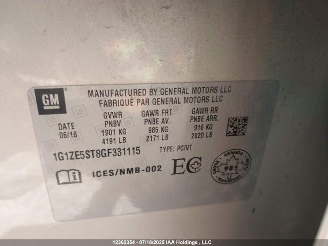 1G1ZE5ST8GF331115 Chevrolet lfv - di: direct injection, vvt, gen1 gmna