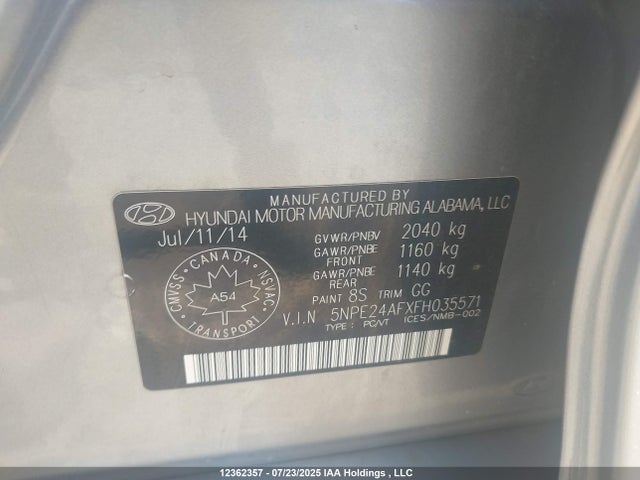 5NPE24AFXFH035571 Hyundai dohc gdi theta-ii