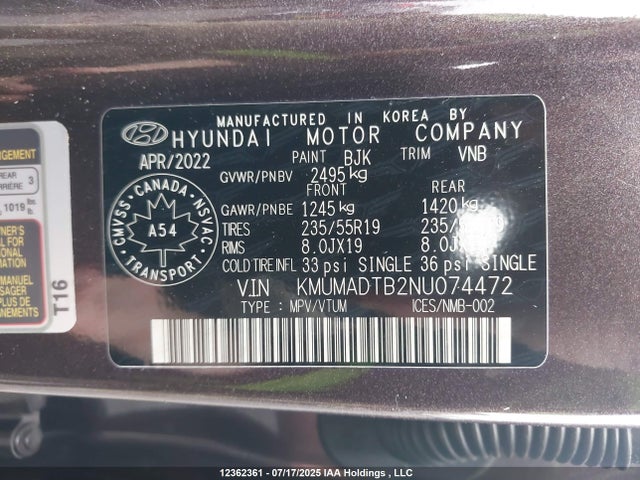 Genesis t-gdi theta iii 2022 KMUMADTB2NU074472 Image 9