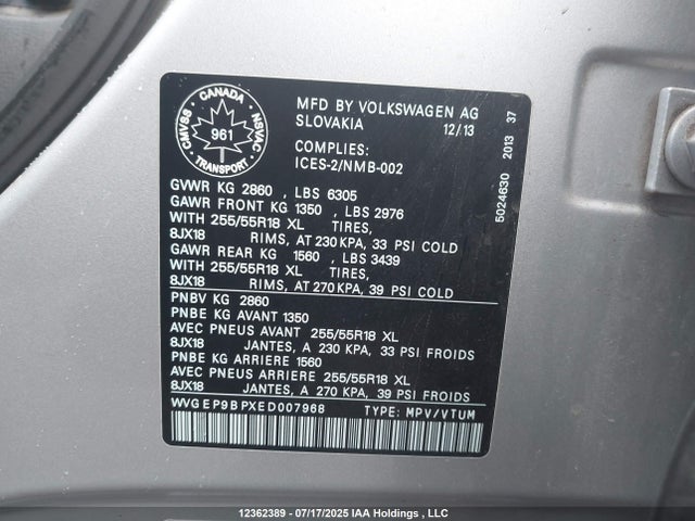 WVGEP9BPXED007968 Volkswagen 2014