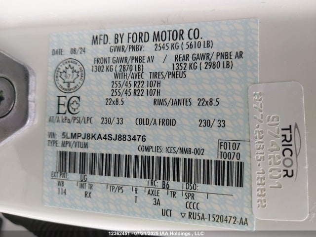5LMPJ8KA4SJ883476 Lincoln gtdi a