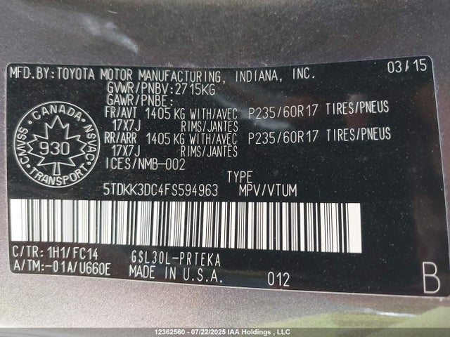 Toyota 2gr-fks 2015 5TDKK3DC4FS594963 Image 19