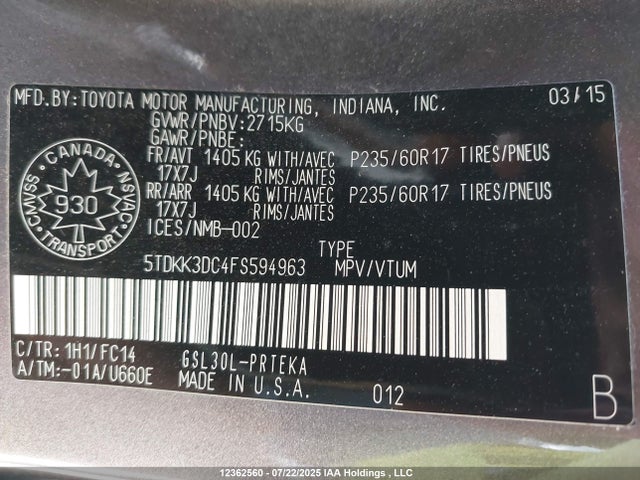Toyota 2gr-fks 2015 5TDKK3DC4FS594963 Image 9