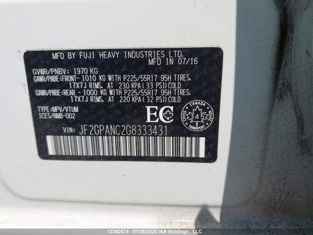 JF2GPANC2G8333431 Subaru naturally aspirated