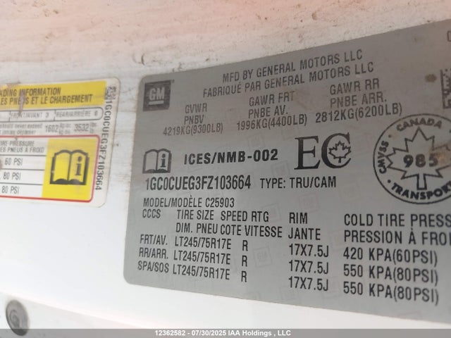 1GC0CUEG3FZ103664 Chevrolet l96