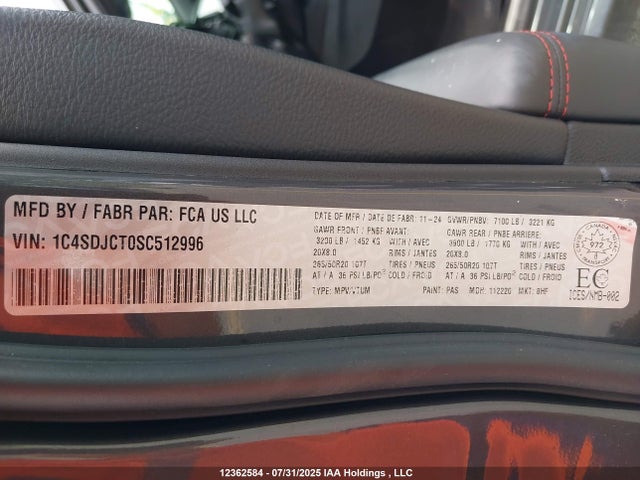 1C4SDJCT0SC512996 Dodge 2025