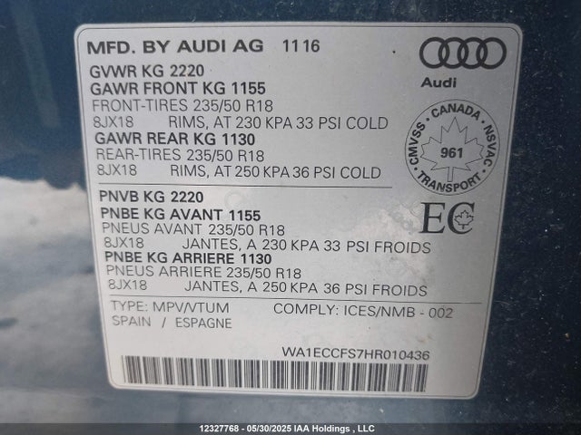 WA1ECCFS7HR010436 Audi 2017