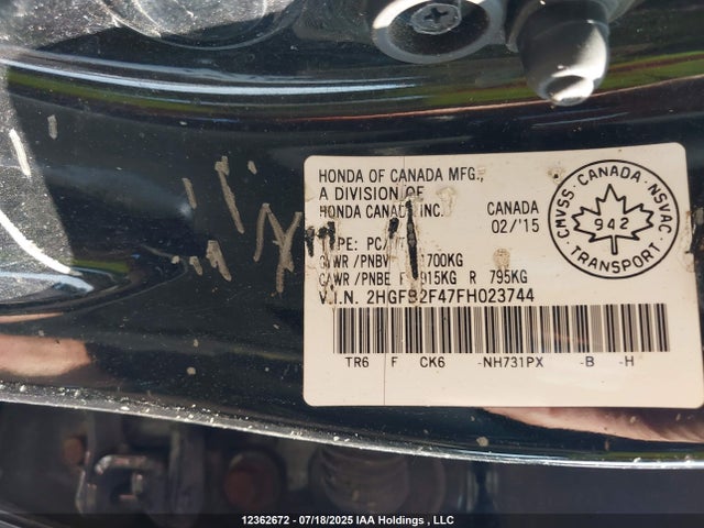 Honda r18z1 2015 2HGFB2F47FH023744 Image 18