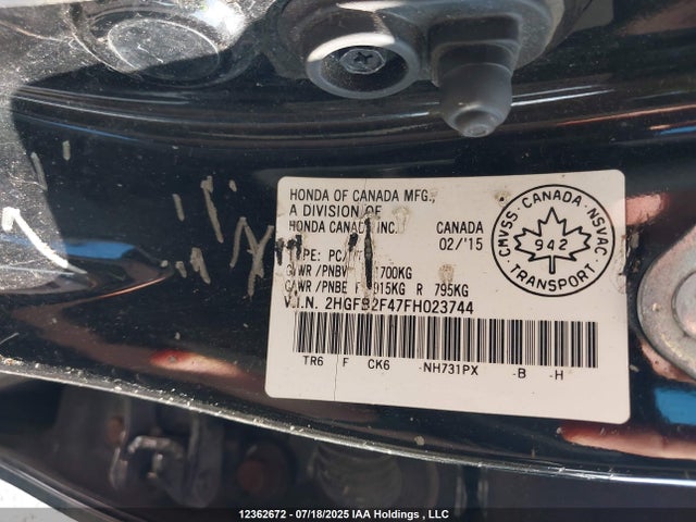 Honda r18z1 2015 2HGFB2F47FH023744 Image 9