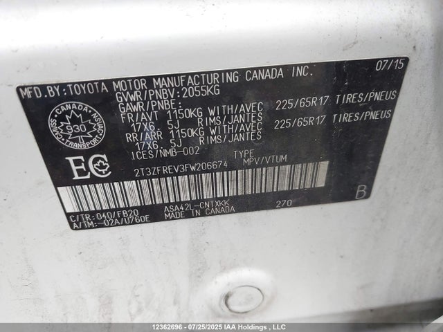 2T3ZFREV3FW206674 Toyota 2ar-fe