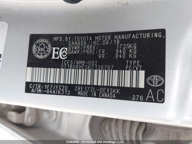 2T1BURHE5KC126767 Toyota 2zr-fe