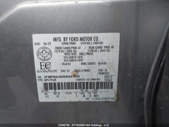Ford EDGE SEL 2022 2FMPK4J98NBA67556 Image 17