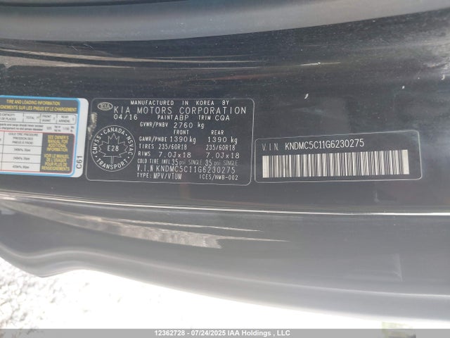 KNDMC5C11G6230275 KIA dohc gdi lambda ii