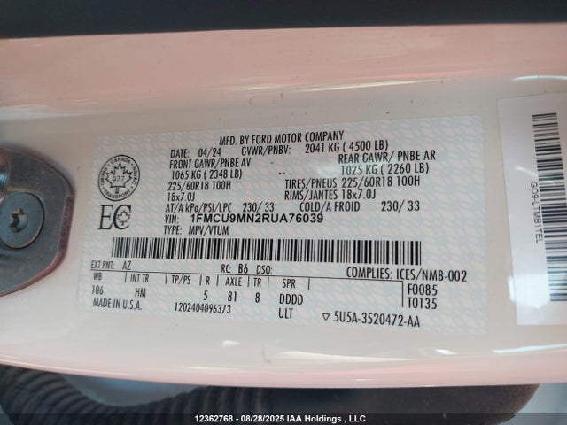 1FMCU9MN2RUA76039 Ford Escape St Line