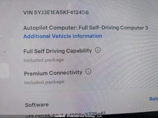 5YJ3E1EA5KF412456 Tesla MODEL 3