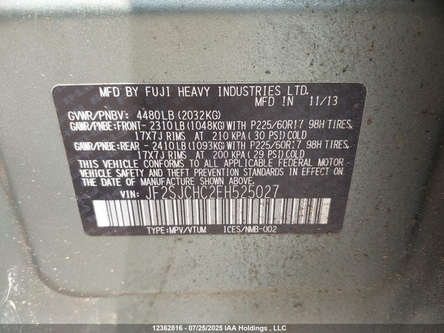JF2SJCHC2EH525027 Subaru 2.5na c0