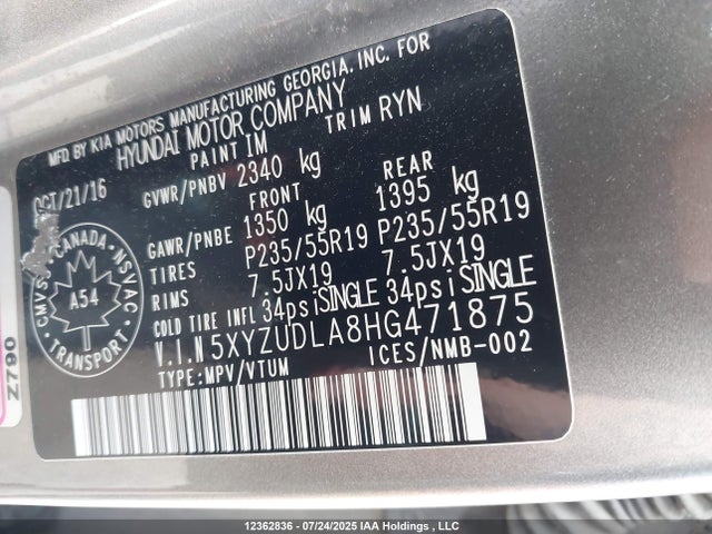 5XYZUDLA8HG471875 Hyundai t-gdi theta ii