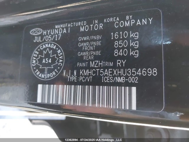 KMHCT5AEXHU354698 Hyundai 2017