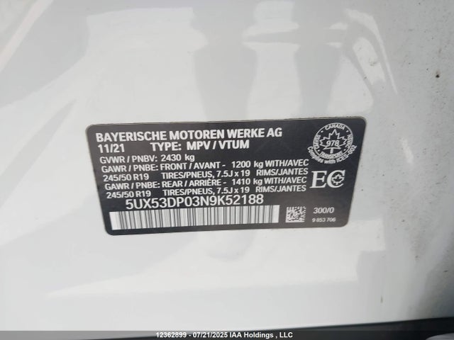 5UX53DP03N9K52188 BMW X3