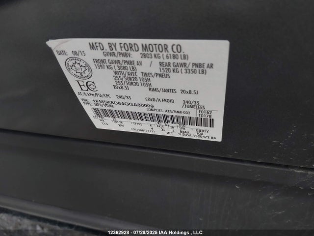 Ford Explorer 2016 1FM5K8D84GGA80009 Image 9
