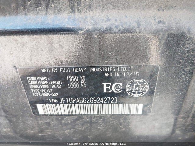 JF1GPAB62G9242723 Subaru 2.0l na