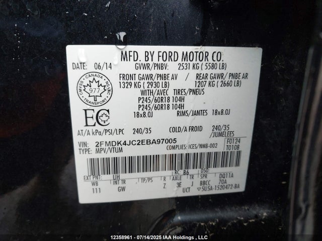 Ford 2014 2014 2FMDK4JC2EBA97005 Image 9