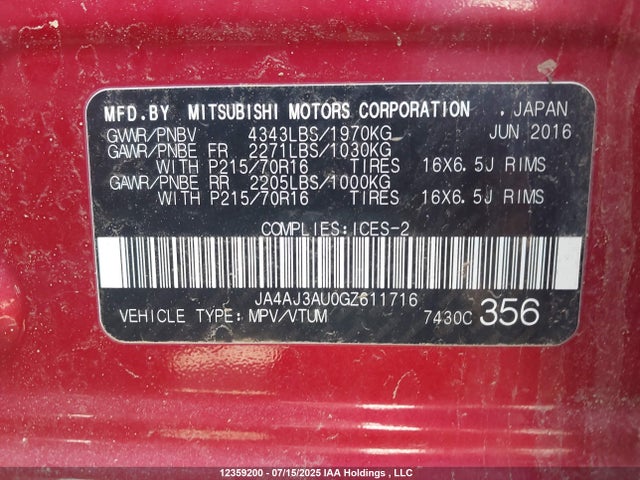 JA4AJ3AU0GZ611716 Mitsubishi dohc mivec
