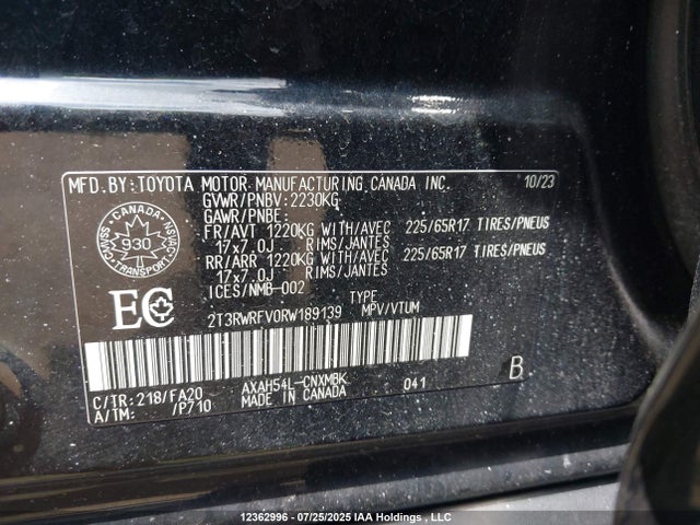 2T3RWRFV0RW189139 Toyota a25a-fxs