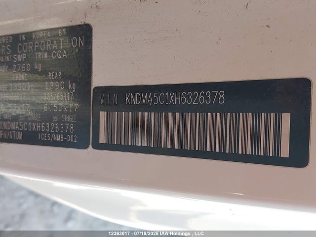 KNDMA5C1XH6326378 KIA 2017