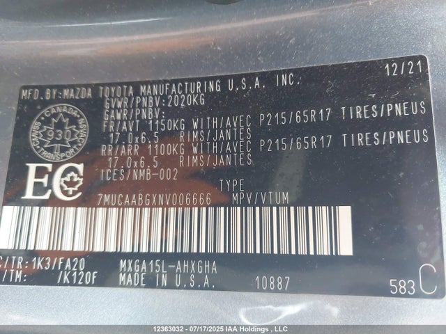 7MUCAABGXNV006666 Toyota m20a-fks