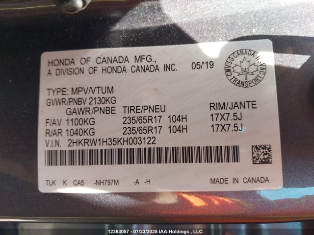 2HKRW1H35KH003122 Honda CR-V