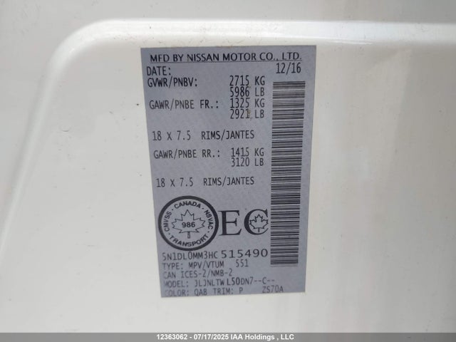 5N1DL0MM3HC515490 Infiniti 2017