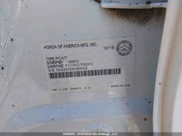 19UDE2F83KA800432 Acura k24v7
