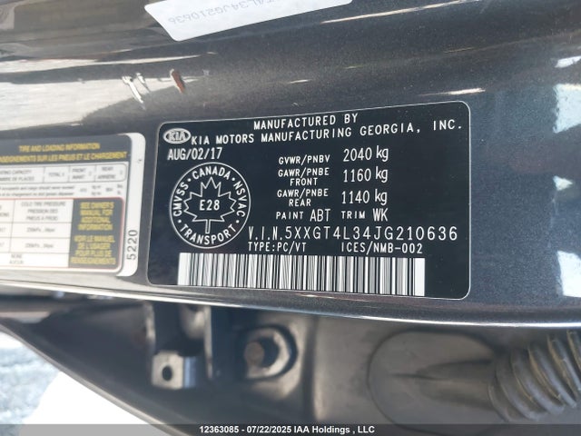 5XXGT4L34JG210636 KIA gdi