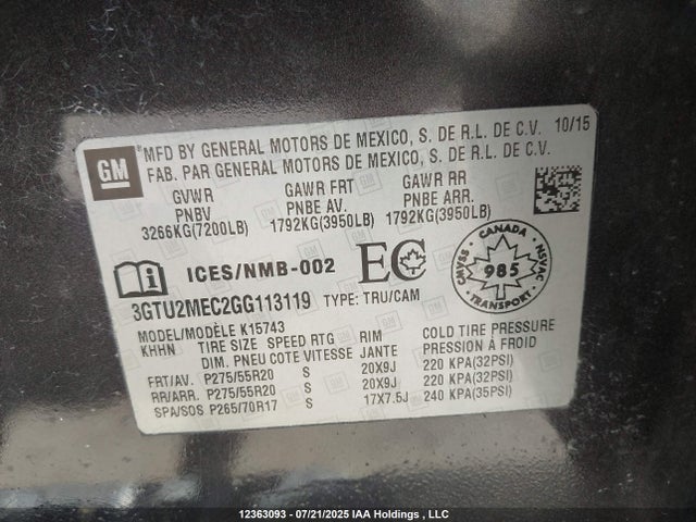3GTU2MEC2GG113119 GMC l83 - sidi, vvt, afm, e85 max, aluminum