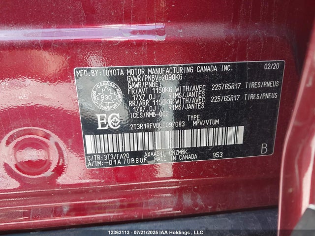 2T3R1RFV0LC097083 Toyota a25a-fks