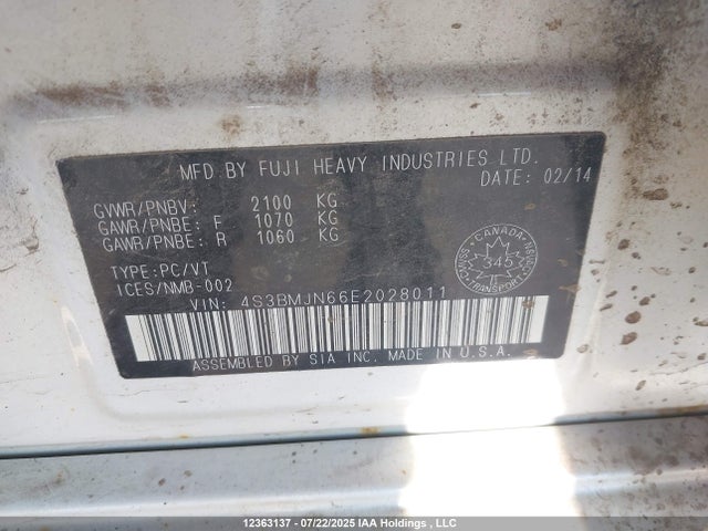 4S3BMJN66E2028011 Subaru 3.6na C0