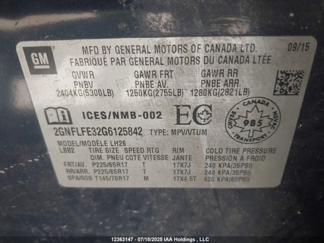 Chevrolet lfx - sidi, vvt, e85 max, aluminum 2016 2GNFLFE32G6125842 Image 9