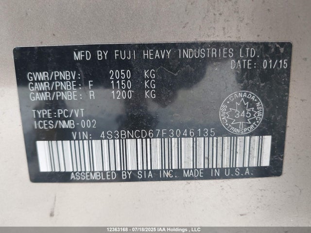 4S3BNCD67F3046135 Subaru 2.5l c0