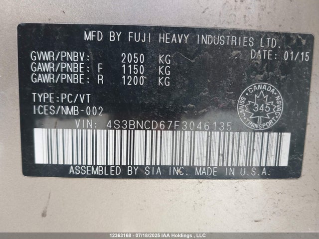4S3BNCD67F3046135 Subaru 2.5l c0