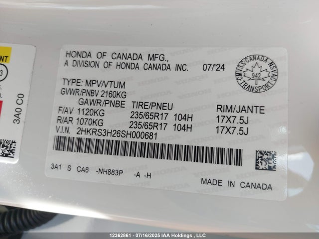 2HKRS3H26SH000681 Honda l15be