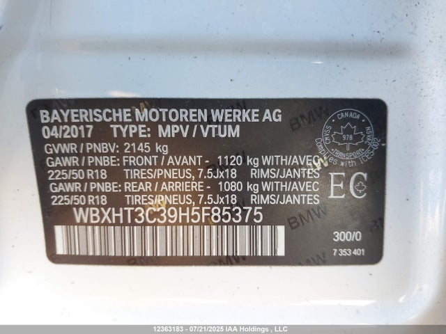 WBXHT3C39H5F85375 BMW 2017