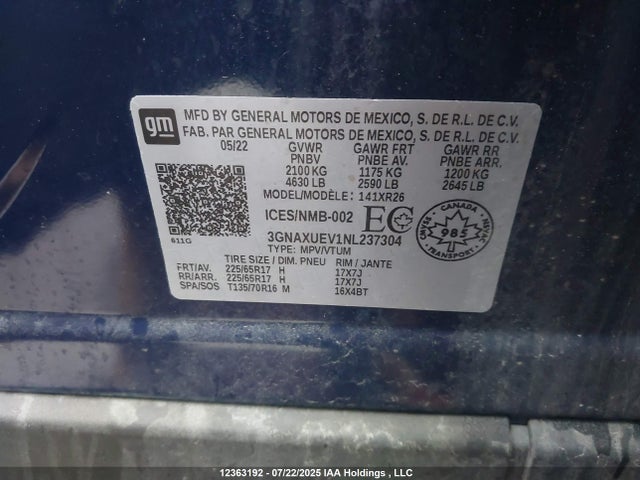 3GNAXUEV1NL237304 Chevrolet lyx