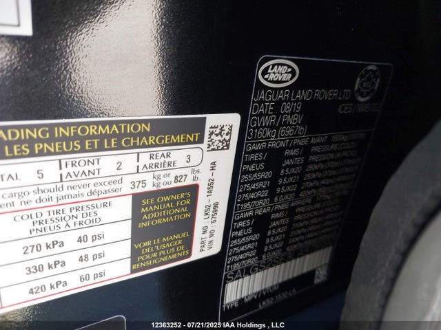Land Rover aj133 s/c 2020 SALGS2SE3LA575990 Image 9